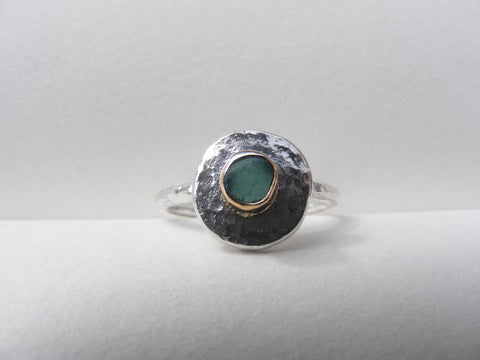 Teal sea glass ring bezel set in recycled 9ct gold
