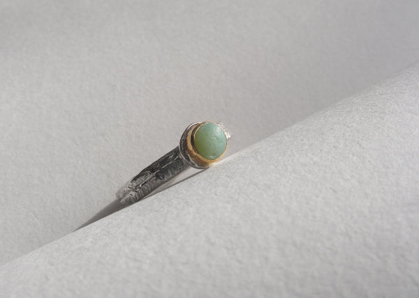 Turquoise milk glass, sea glass ring bezel set in recycled 9ct gold