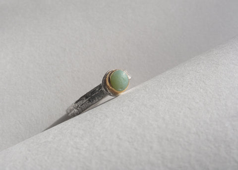 Turquoise milk glass, sea glass ring bezel set in recycled 9ct gold