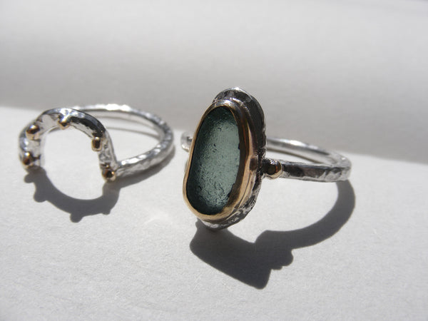 Turquoise sea glass ellipse ring with Tiara