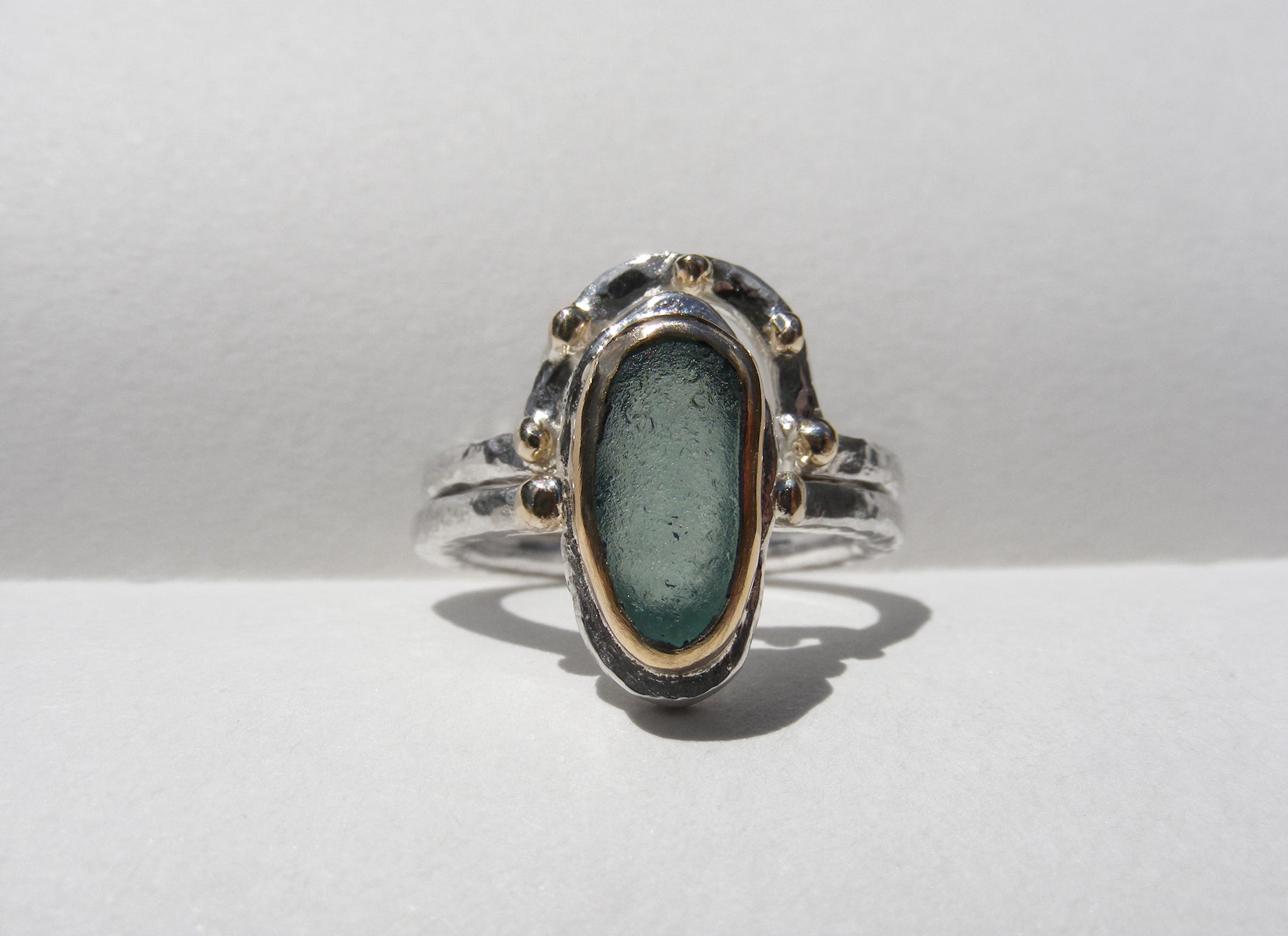 Turquoise sea glass ellipse ring with Tiara