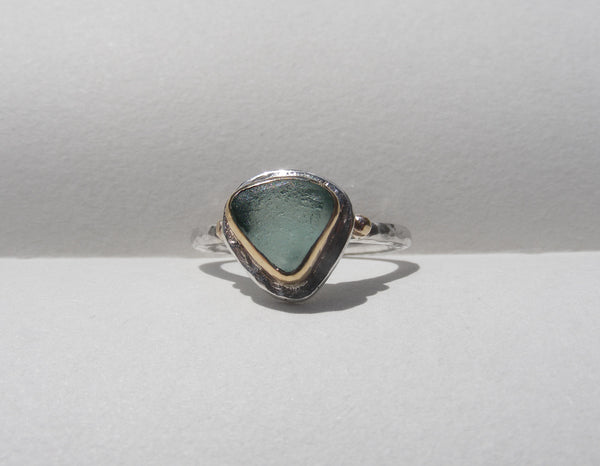 Turquoise sea glass triangle ring with Tiara